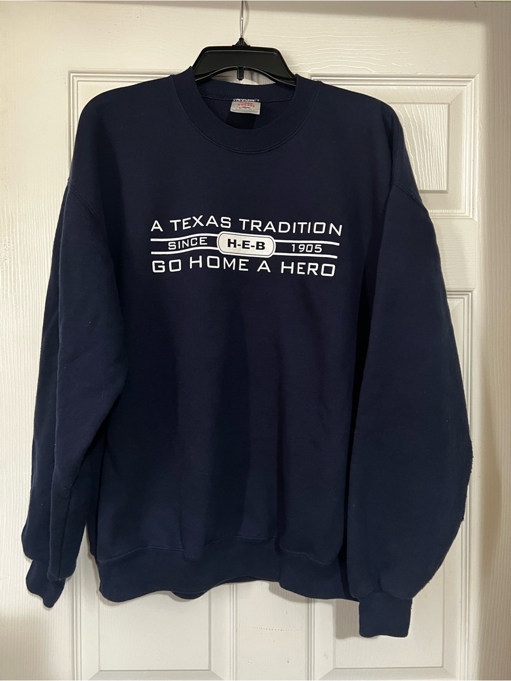 Jerzees H-E-B Navy Crewneck Sweatshirt with White Texas Logo